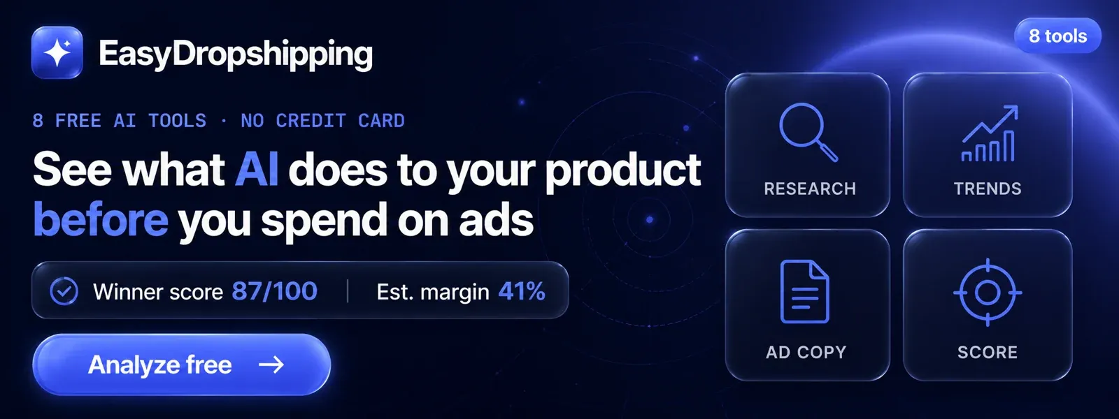 EasyDropshipping — 8 free AI tools to test a product before you spend on ads